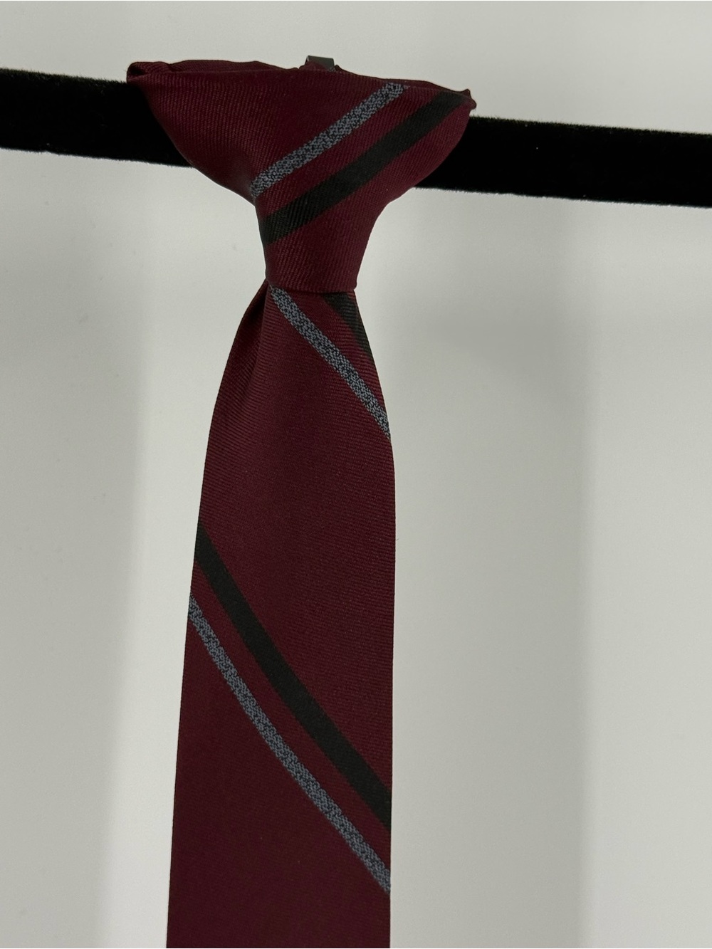 Kids Burgundy Striped clip on Tie - Classic
